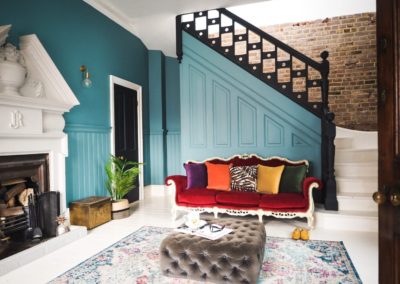 A colourfully designed cozy basement suite.