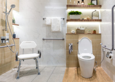 Renovated bathroom for the disabled or elderly people. Handrail for disabled and elderly people in the bathroom