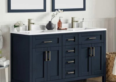 Navy blue custom-made bathroom vanity