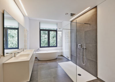 Simple luxury bathroom with walk-in shower and soaking tub - elegant and relaxing design