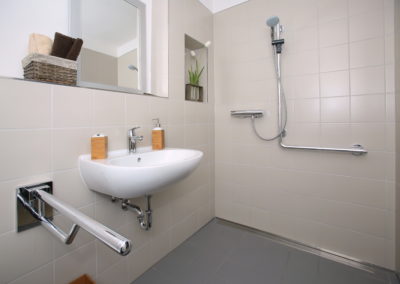 Renovated bathroom for the disabled or elderly people. Handrail for disabled and elderly people in the bathroom